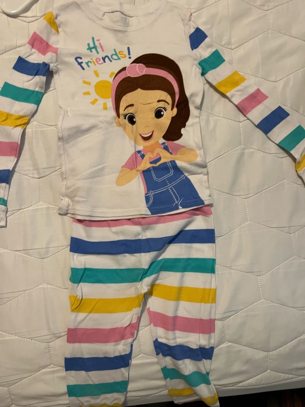 Toddler Ms. Rachel White Stripe Character Pajama Set - Multicolor